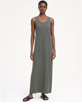 Eileen Fisher Gray Stretch Knit Long Maxi Tank Dress